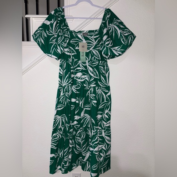 NWT J. Gee Palm Leaf Tropical Puff Sleeve Maxi Dress - Picture 1 of 6